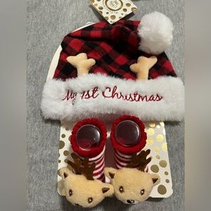 Reindeer First Christmas hat and socks set.
